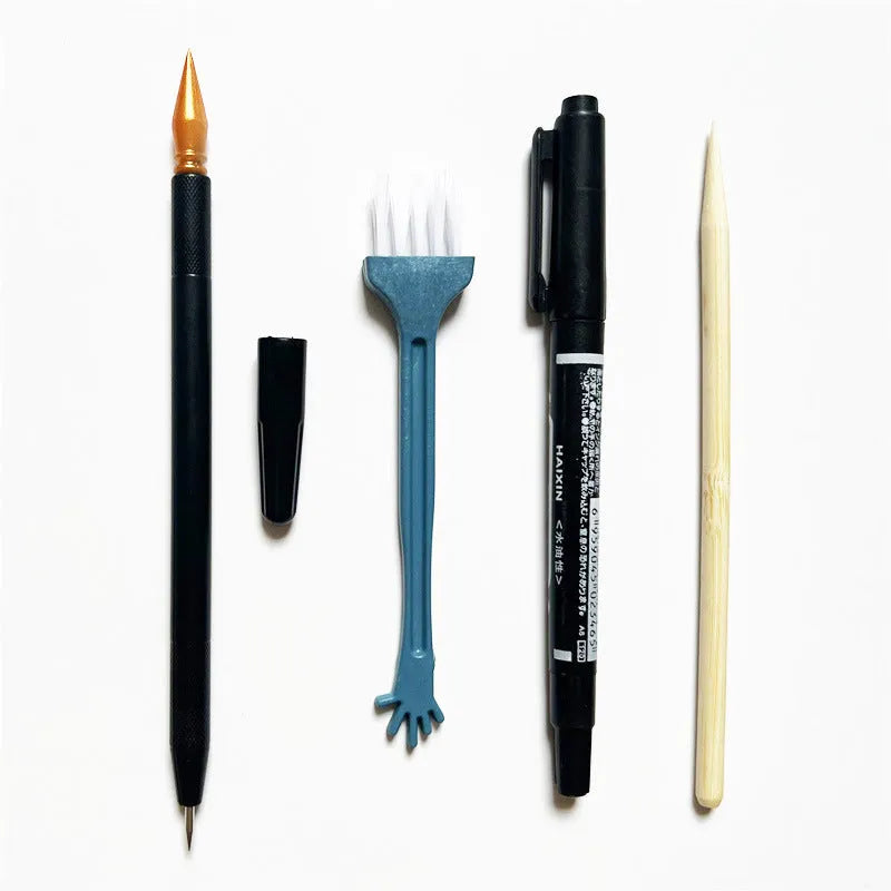 Scratching tool set with scraper pen, brushes, repair solution and bamboo sticks for scratch painting