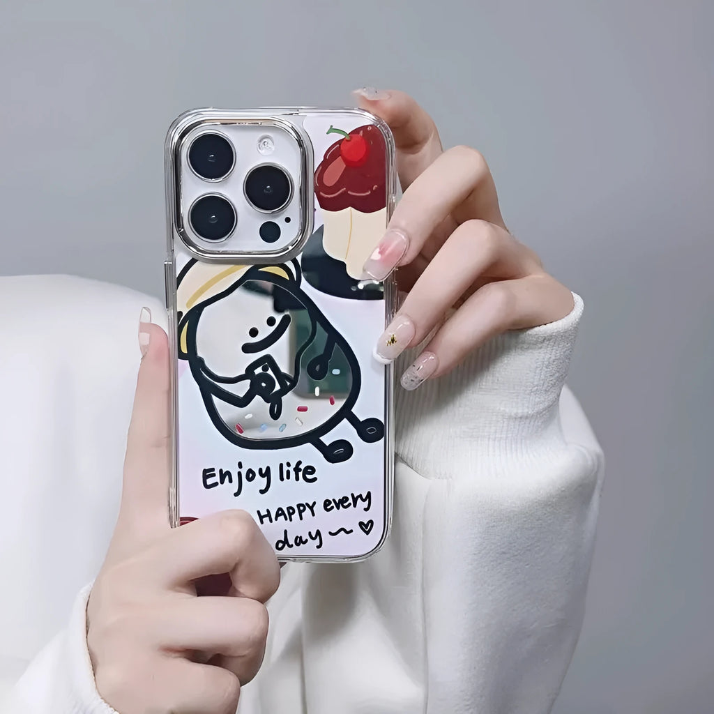 Fun potato chips cartoon villain drop-resistant phone case with mirror finish for Apple iPhone