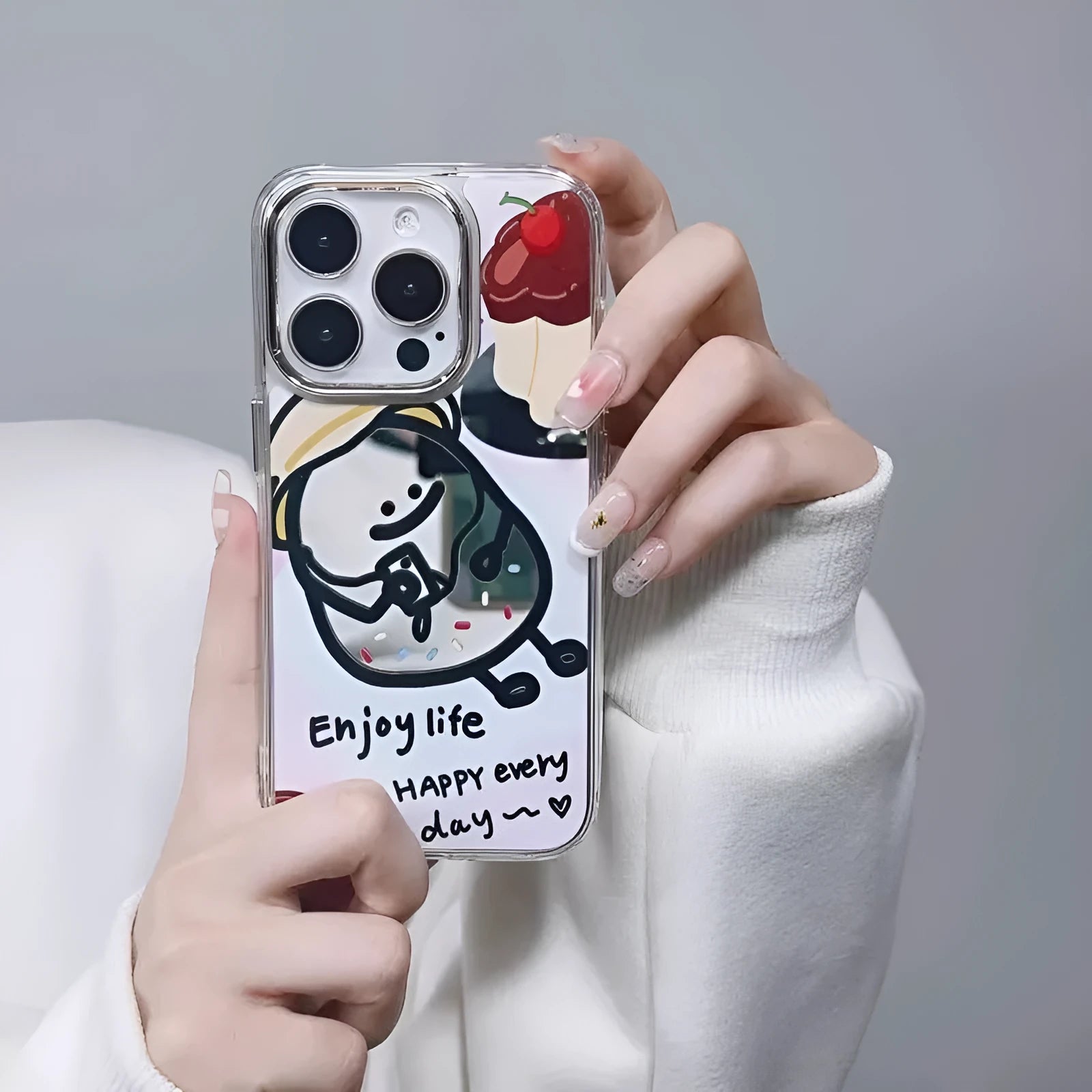 Fun potato chips cartoon villain drop-resistant phone case with mirror finish for Apple iPhone