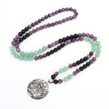 Geometric lotus pendant necklace and bracelet set with stone beads and adjustable chain