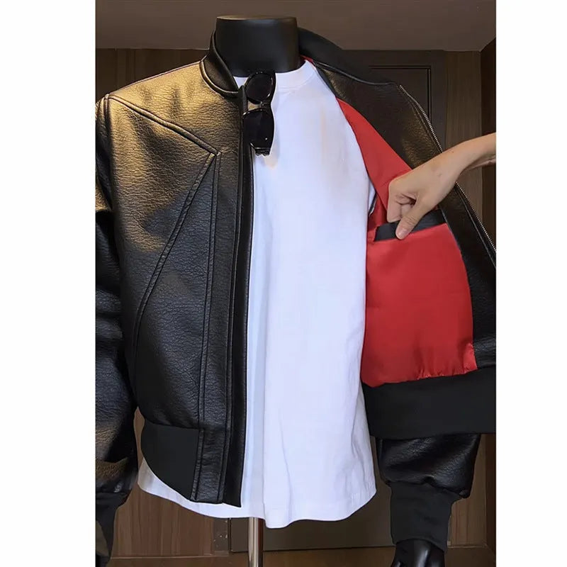 Men's extended 100cm black PU leather jacket with litchi grain texture in tight-fit design