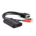 Black VGA to HDMI female converter with USB cable for audio and power