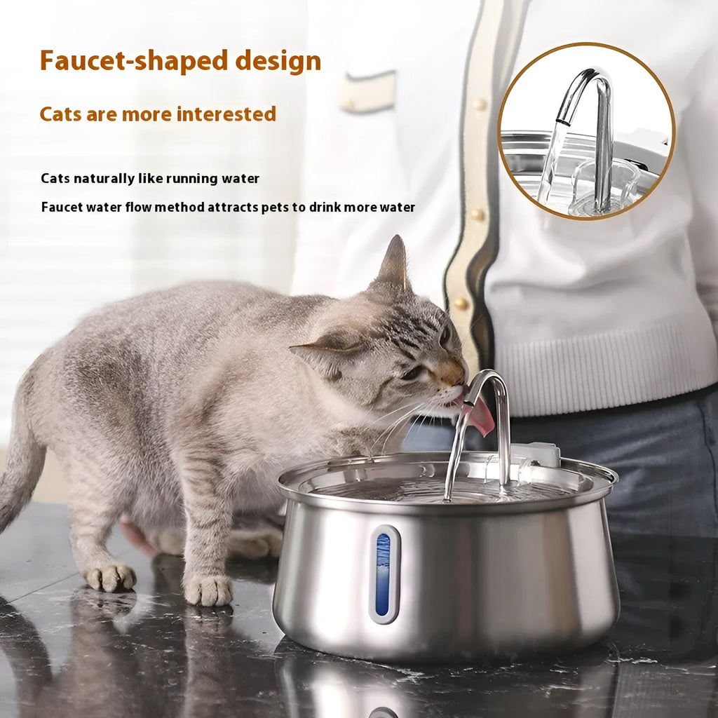 4L stainless steel pet water dispenser with copper tube faucet and water drop window for dogs and cats