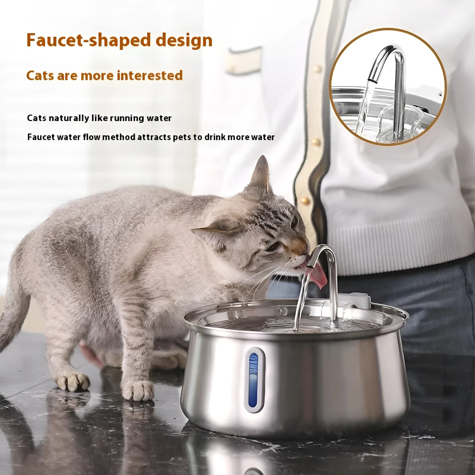 4L stainless steel pet water dispenser with copper tube faucet and water drop window for dogs and cats