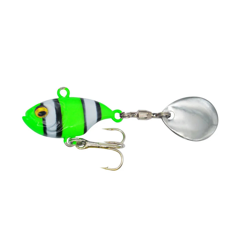 Metal fishing lure with rotating plates and sequins in multiple colour options for sea fishing