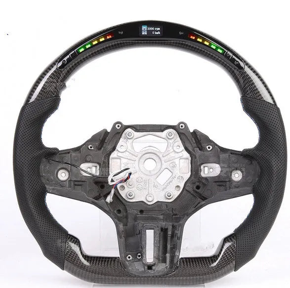 Black carbon fibre LED sports steering wheel for BMW X3 and X5 models