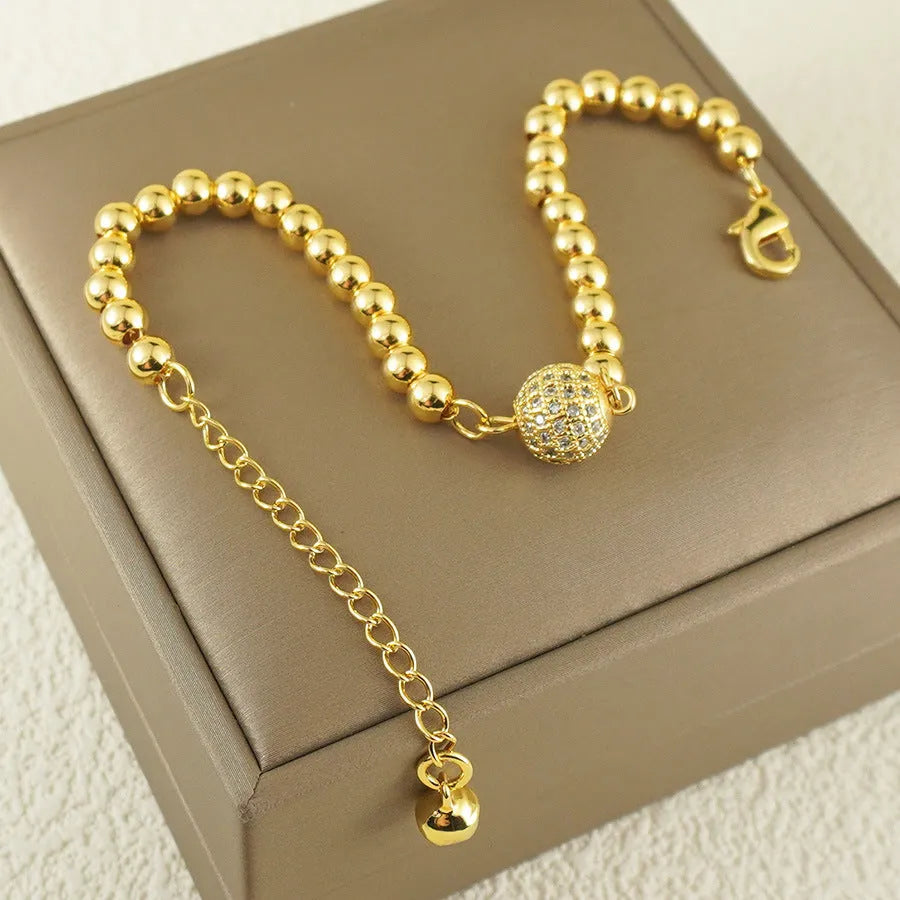 Arabic style copper bracelet with zircon stone and heart-shaped charm for women