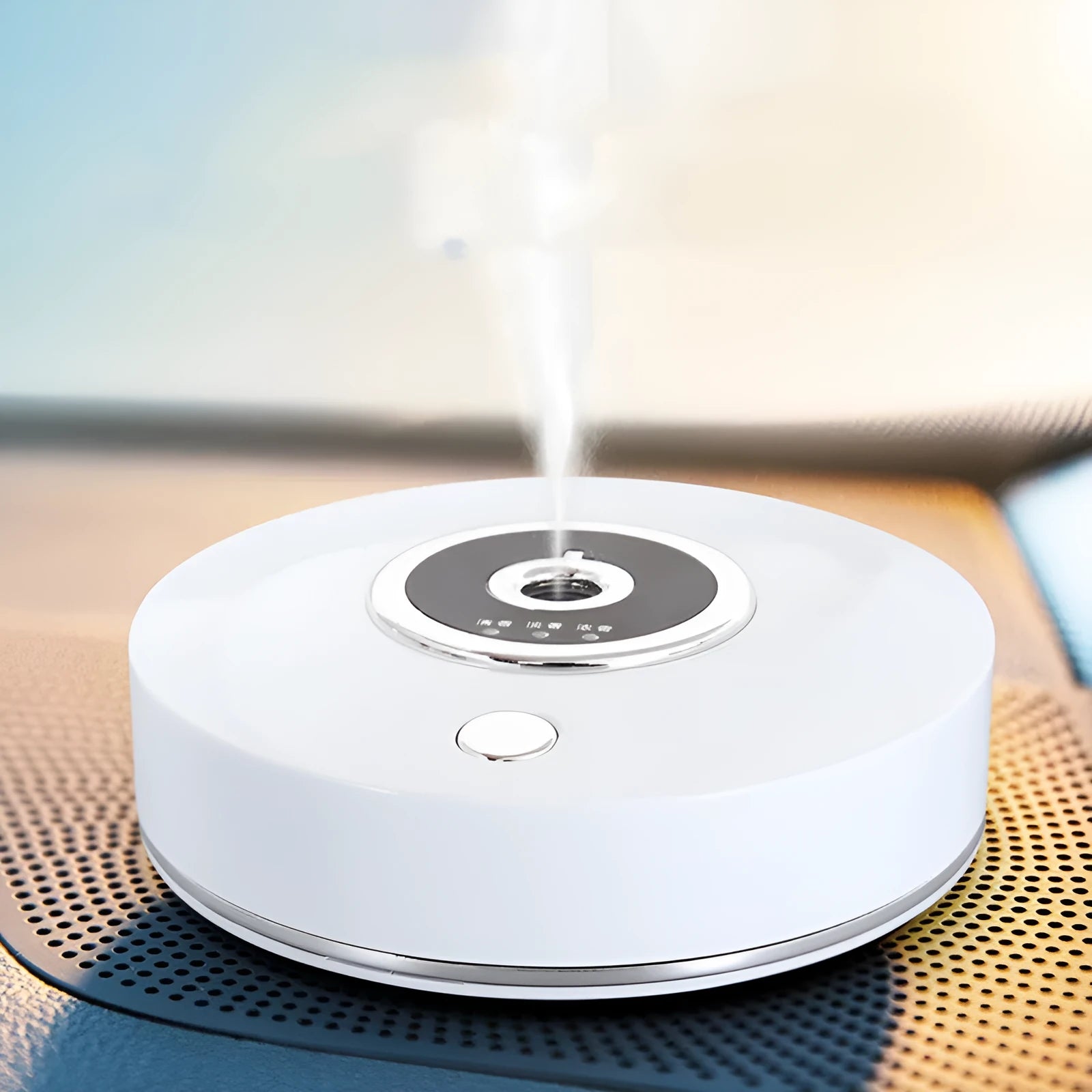 USB-powered plastic car perfume holder and aromatherapy machine in black, grey, or white.
