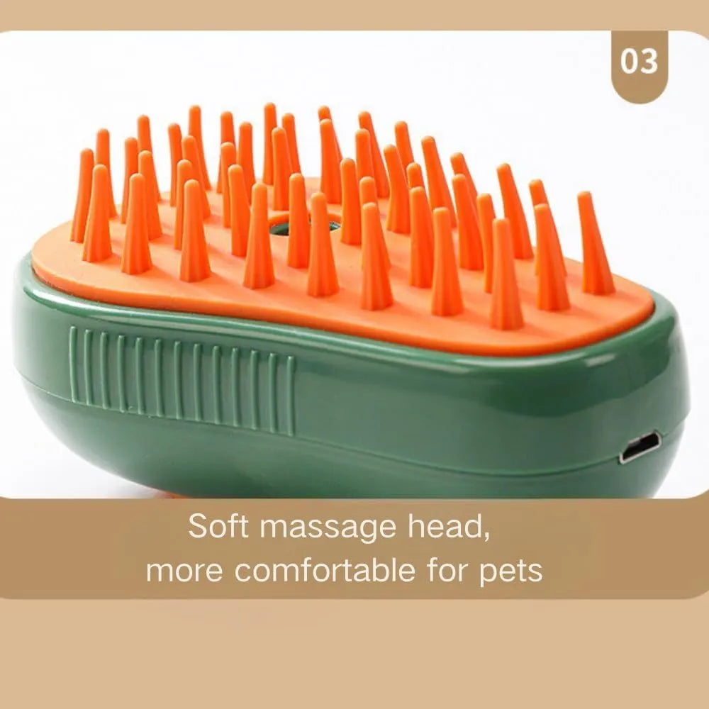 Green or white cat steam brush with water spray function and silicone teeth for pet grooming and massage