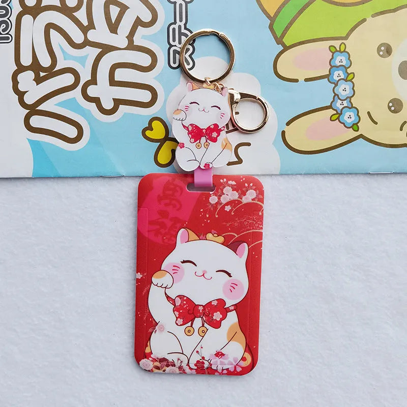 Lucky cat cartoon design certificate set with plastic card sleeve and ferrule pendant