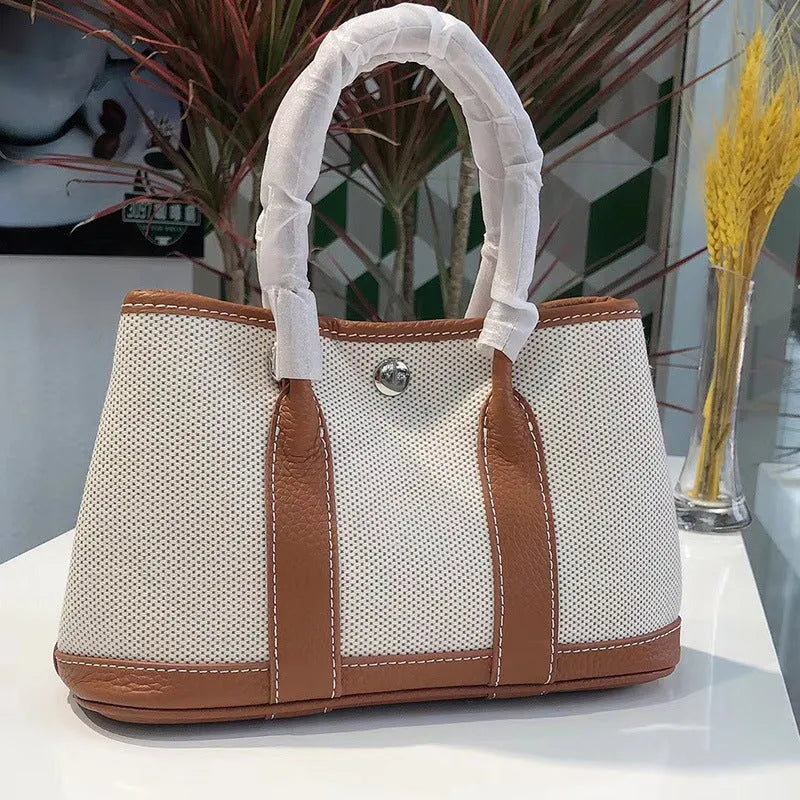 Women's canvas and leather crossbody bucket tote bag in multiple colour options