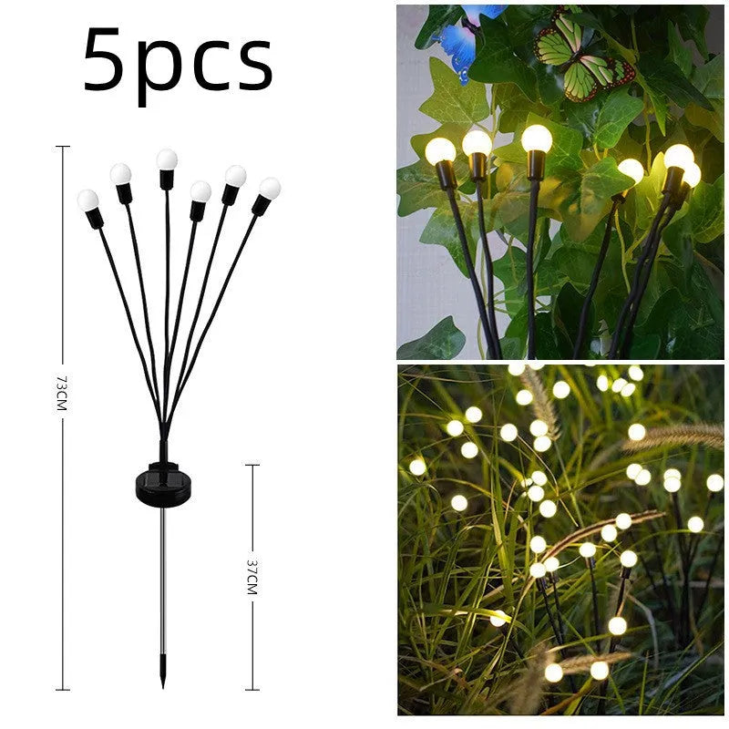Solar-powered LED garden ground light with multiple light heads and a stainless steel spike for installation.