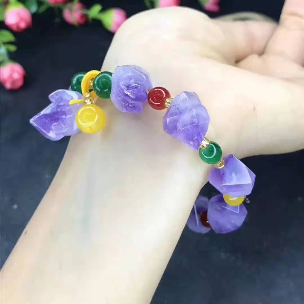 Natural amethyst bracelet with fu character charm for women as travel gift