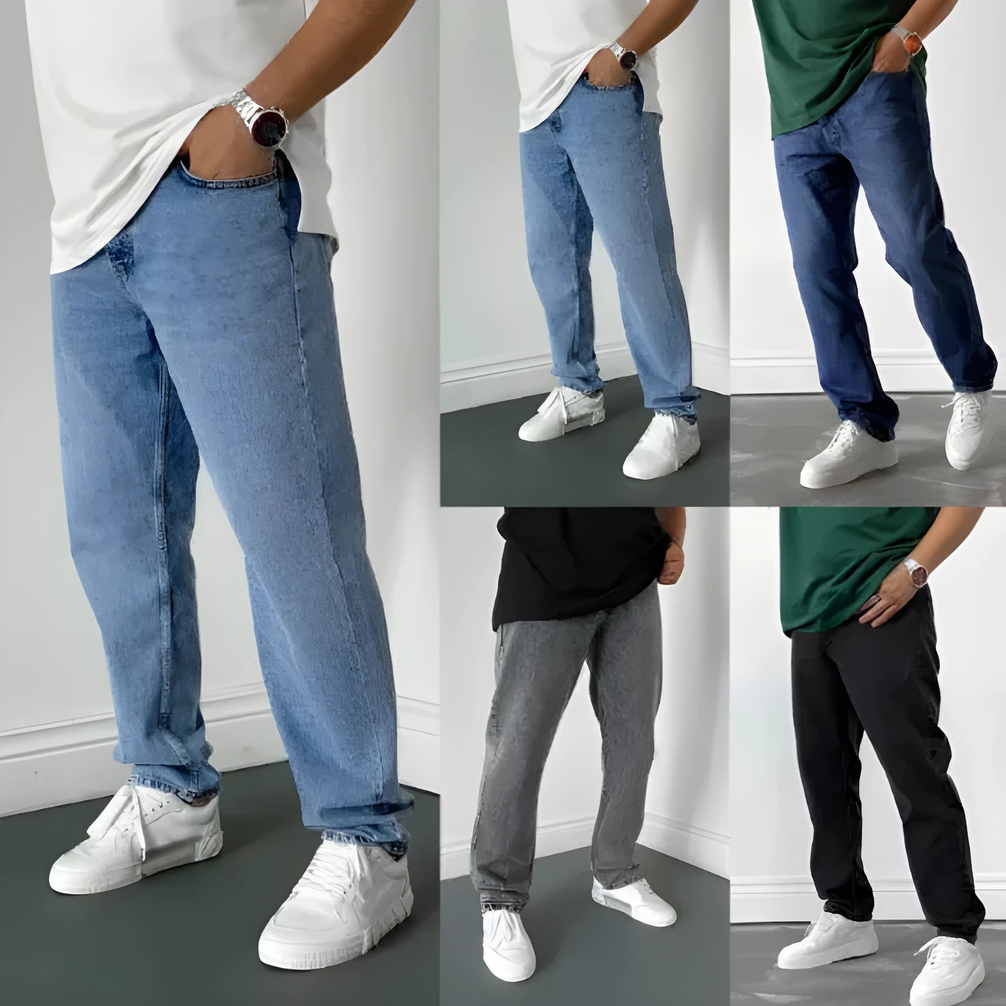 Men's cotton cowboy bootcut trousers in dark blue with stone wash finish, slightly flared leg