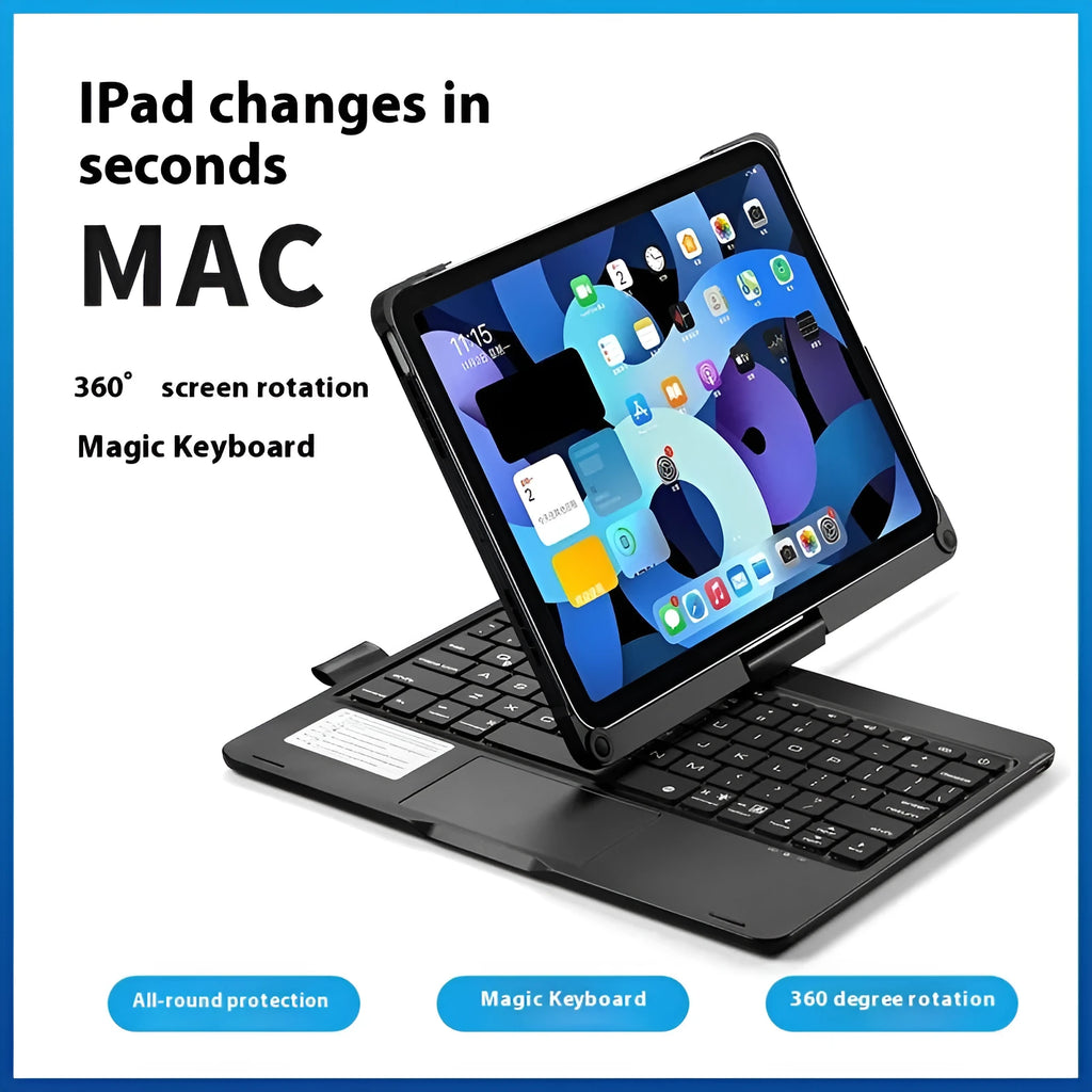 Miaocontrol Bluetooth keyboard with 360-degree rotating case for iPad Air and Pro tablets in black, rose gold or silver