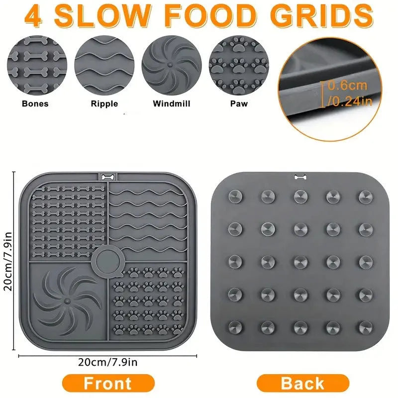 Bottom suction cup non-slip silicone pet slow food mat in gray for dogs and cats