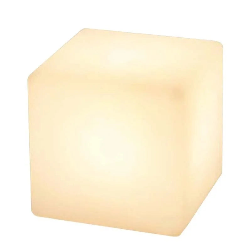 White LED cube stool light with modern design showing waterproof construction and clean geometric lines