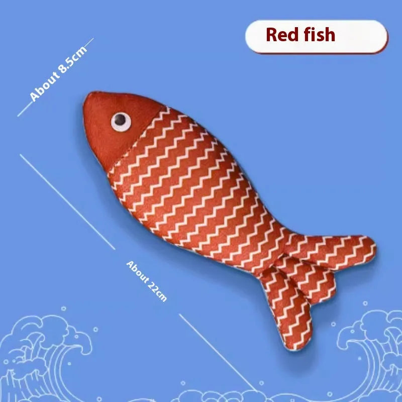 Catnip-filled fabric fish toy in blue, red or yellow available in large, medium and small sizes