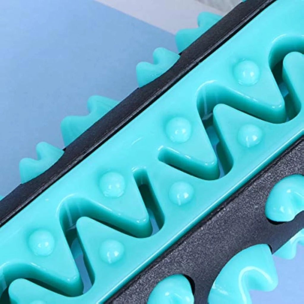 Natural rubber dog toothbrush chew toy in blue colour for dental cleaning, 15cm long.
