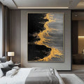 Hand-painted abstract golden beach and waves texture oil painting on canvas wall art for living room decor