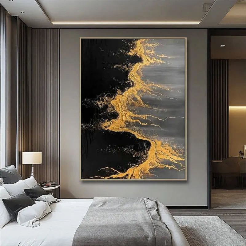 Hand-painted abstract golden beach and waves texture oil painting on canvas wall art for living room decor