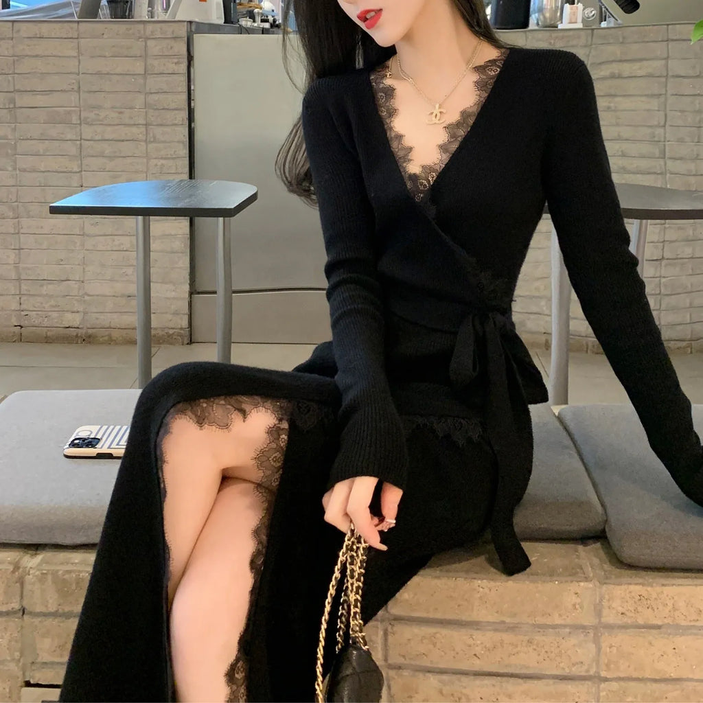 Black women's slim fit wool skirt with princess dress style elegant lines