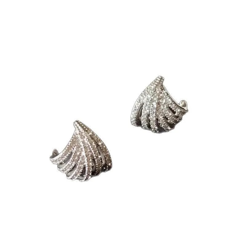 Women's platinum electroplated geometric earrings with line design and zircon details