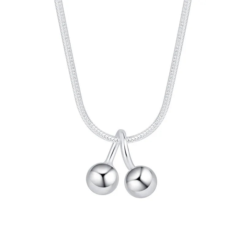 Silver cherry necklace for women with adjustable snake bone chain and fruit-shaped pendant