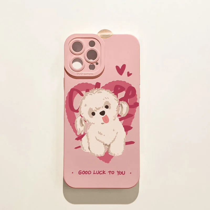 Cartoon animal printed TPU phone case for iPhone with anti-drop protection, available in multiple colours