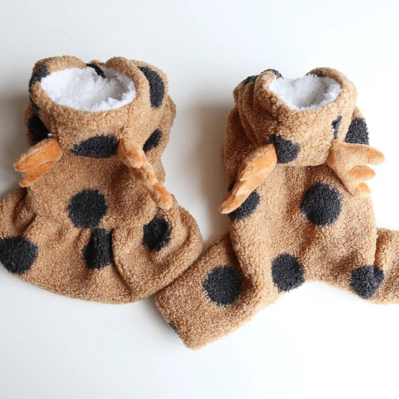 Polka dot elk couple print pet clothing for dogs and cats in skirt-style and four-legged designs