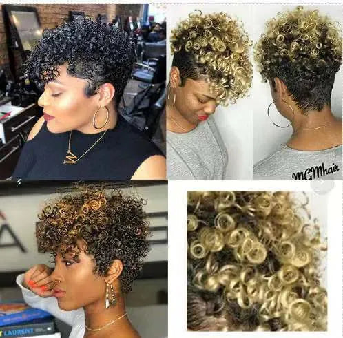 Short synthetic rolls wig in Kanekalon fibre showing exotic style design