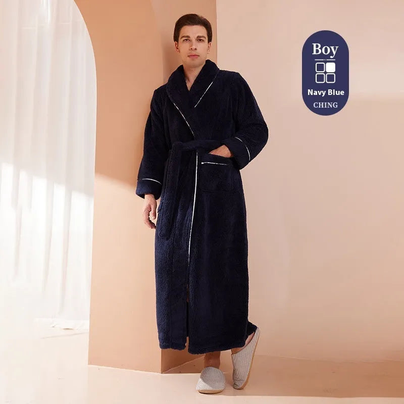 Super-thickened polyester flannel couple's winter nightgown in plus sizes with multiple colour options.