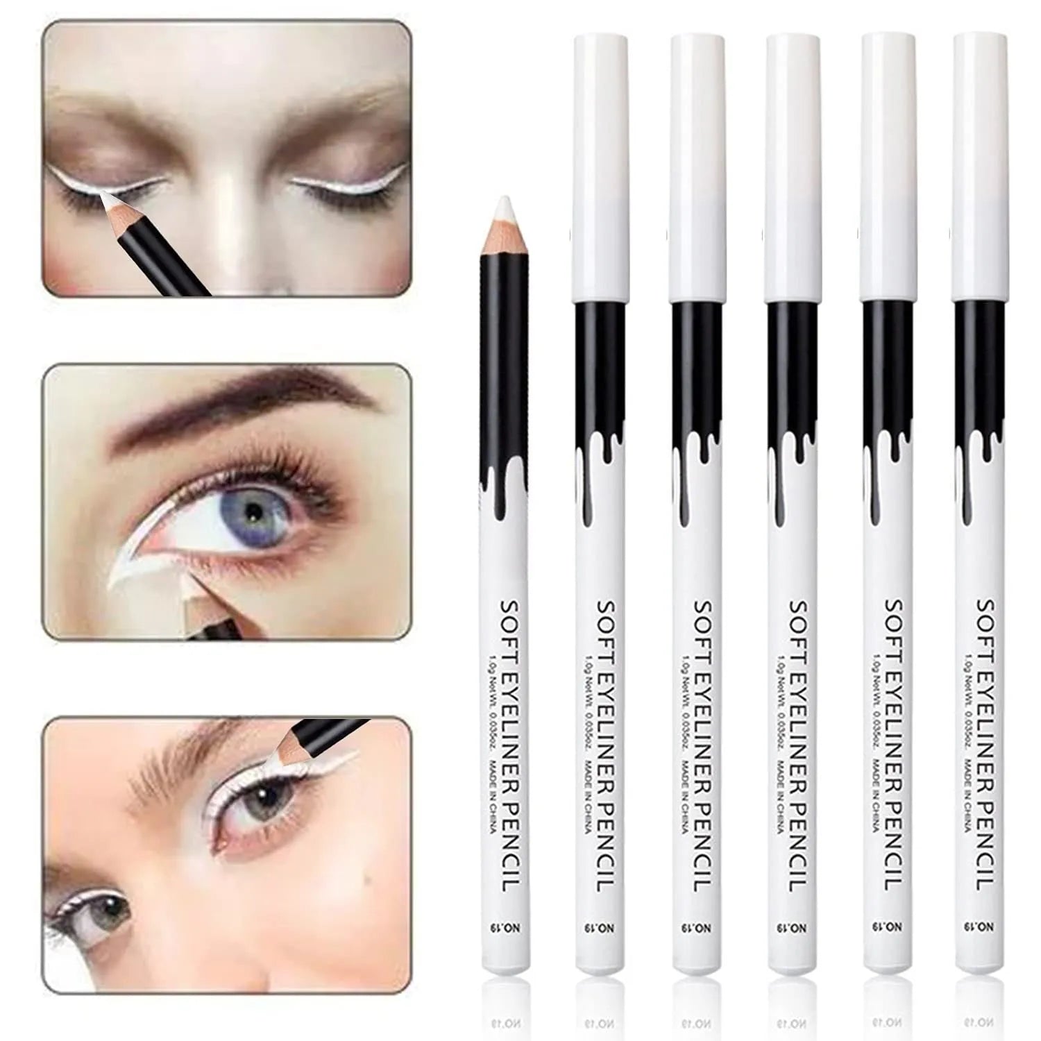 12 white and black eyeliner pencils with a sharpener for eyebrows, eyeshadow, and lips