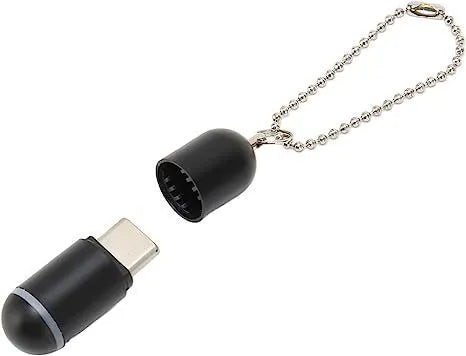 Black capsule infrared emitter with Lightning, Type-C and Micro-USB connectors for smartphone remote control