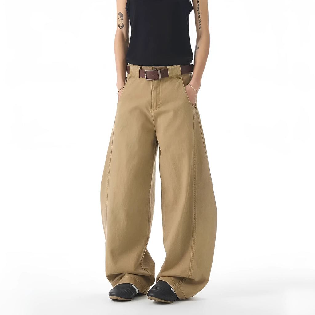Brown men's loose fit casual jeans with straight leg cut and mid waist design