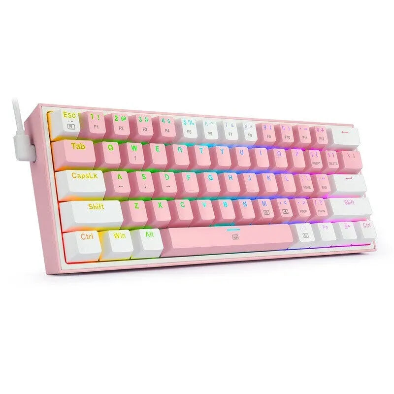 White pink RGB mechanical keyboard with dual keycaps and multimedia controls