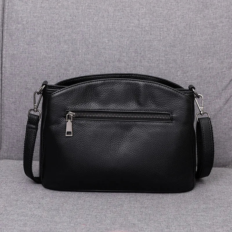 Genuine leather women's shoulder crossbody bag with plaid pattern in urban minimalist style