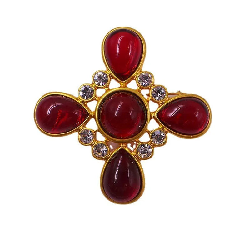 A vintage-style medieval baroque crystal brooch made from zinc alloy, shown in one of eight available colour options.