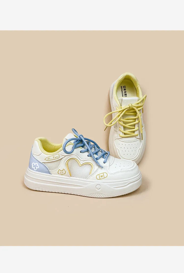 Korean style mesh sneakers in Meow Rabbit Sea Salt Cheese colour with rubber soles