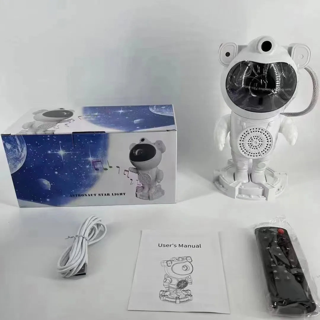 Bluetooth astronaut starry sky projection lamp in white with star projection effect