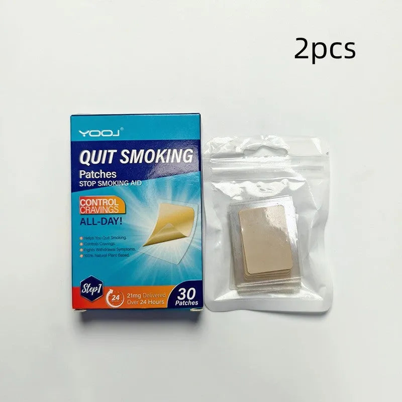 Box of 30 plant extract nicotine patches for smoking cessation with included stickers