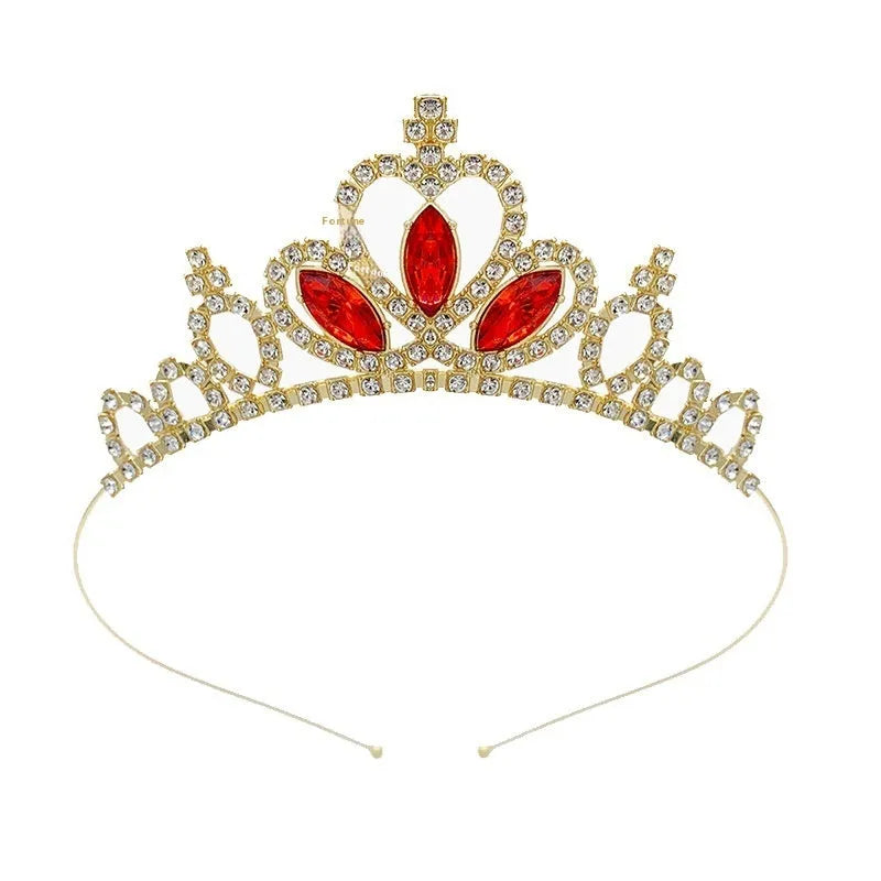Gold and silver alloy princess crown headdress with electroplated gemstone colour finishes for birthday parties