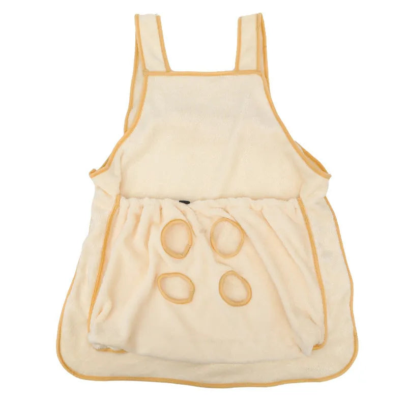 Plush pet carrier apron in beige with adjustable neck strap for small cats and dogs