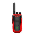 Red or yellow coloured portable intercom with display, measuring 95mm by 53mm.