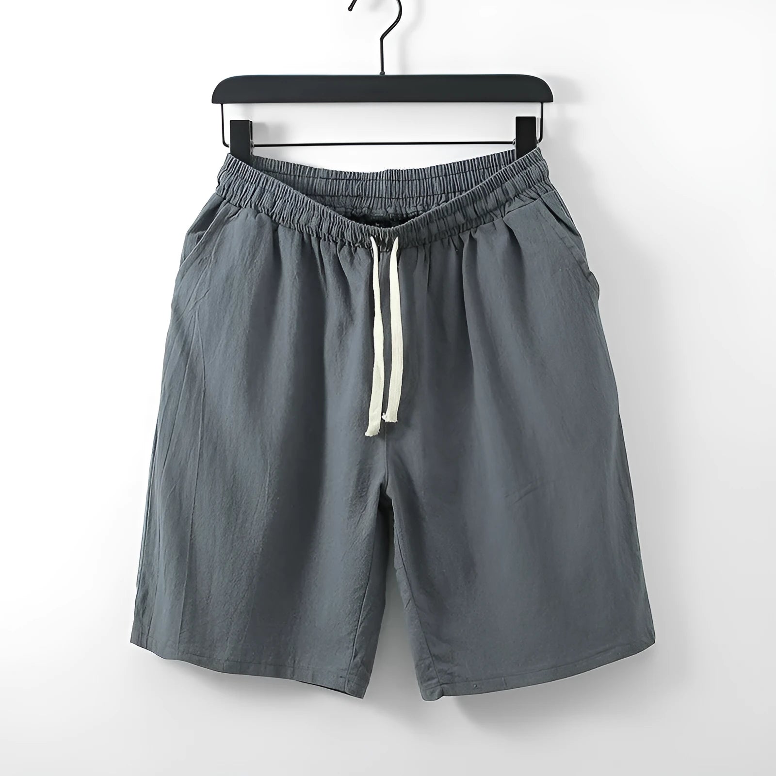 Plus size men's cotton linen shorts in white, mid waist straight leg cut, sizes M to 9XL
