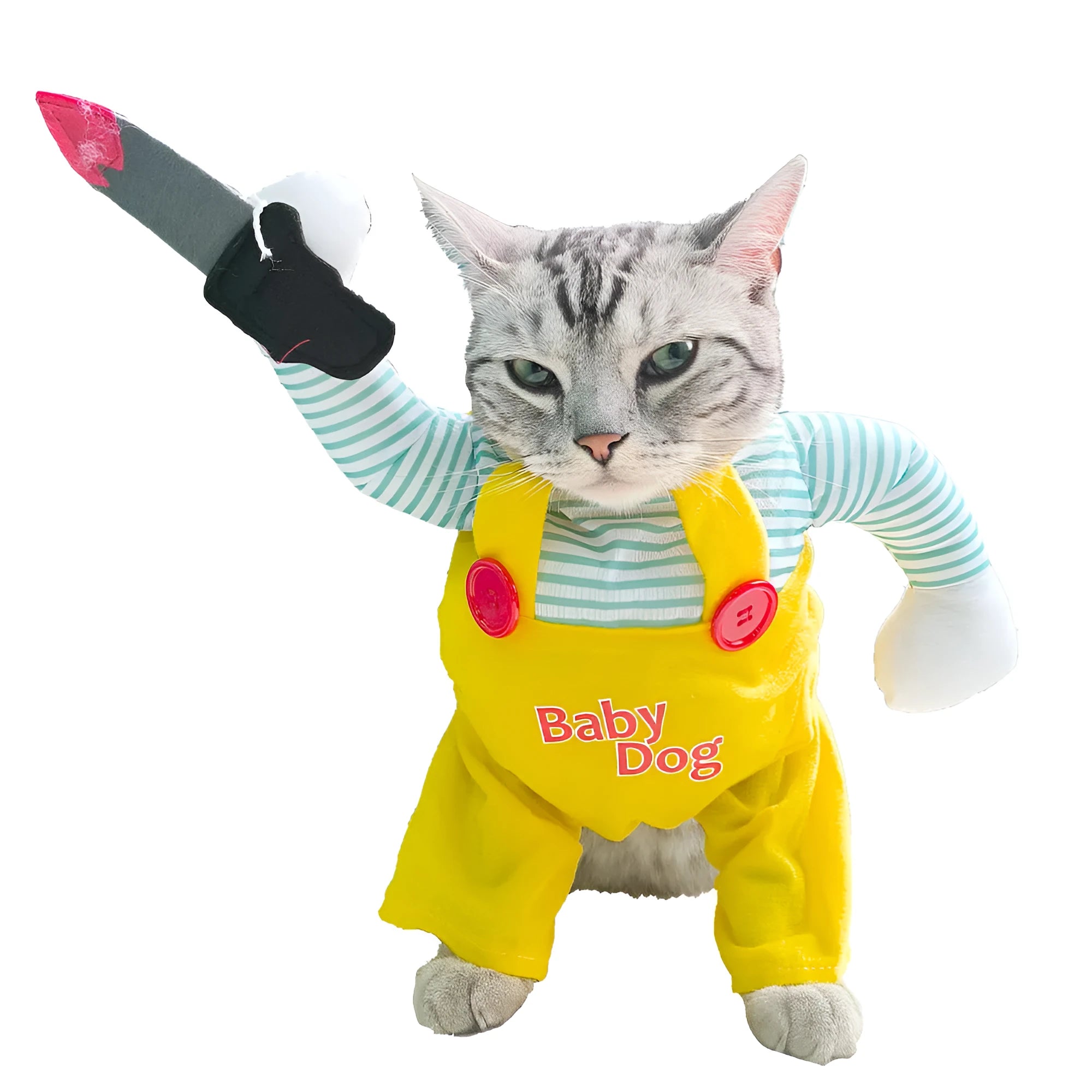 Yellow knife assassin costume for cats in polyester with four size options