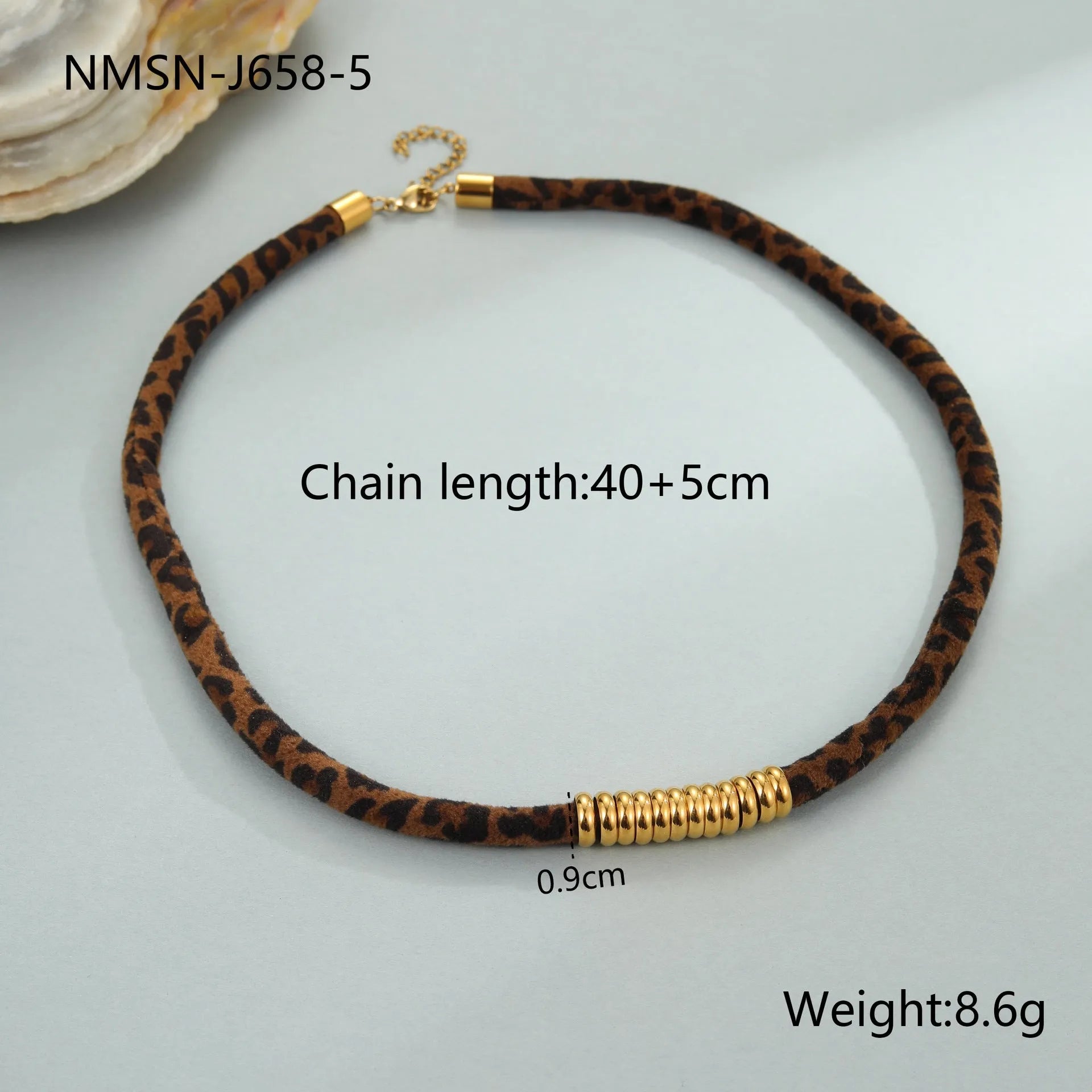 Leopard series stainless steel necklace with geometric pendant on regular chain, 18K electroplated finish