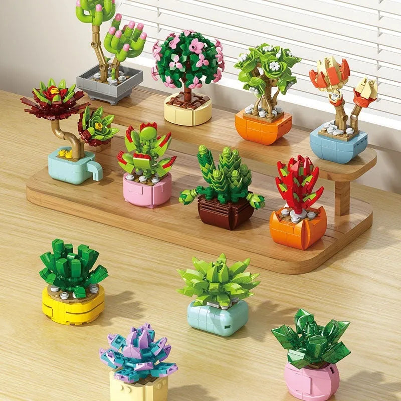 Plastic building blocks flower pot model in a colourful design for teenagers aged 7-14