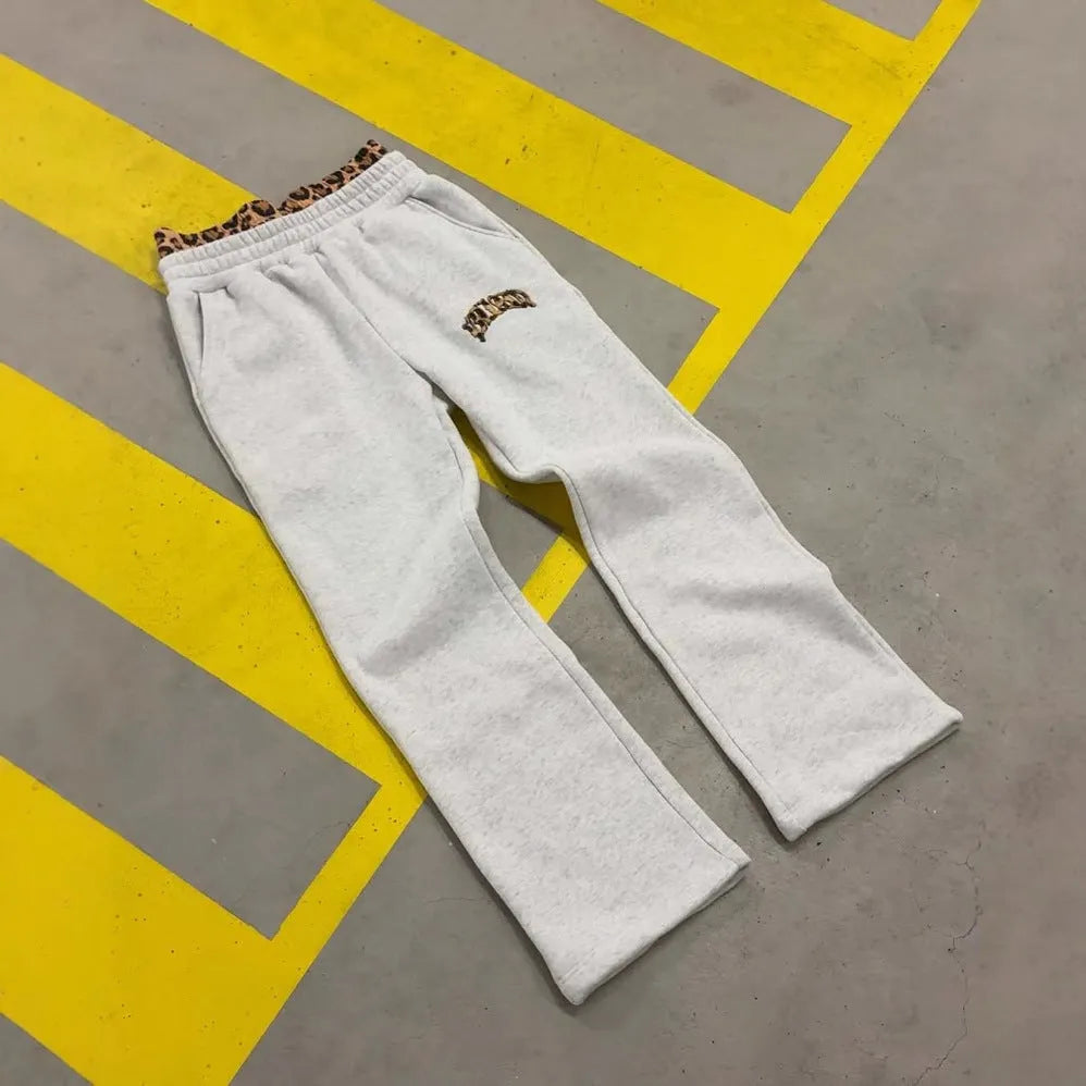 Men's patchwork double waist hip hop trousers in polyester elastic fabric with loose fit