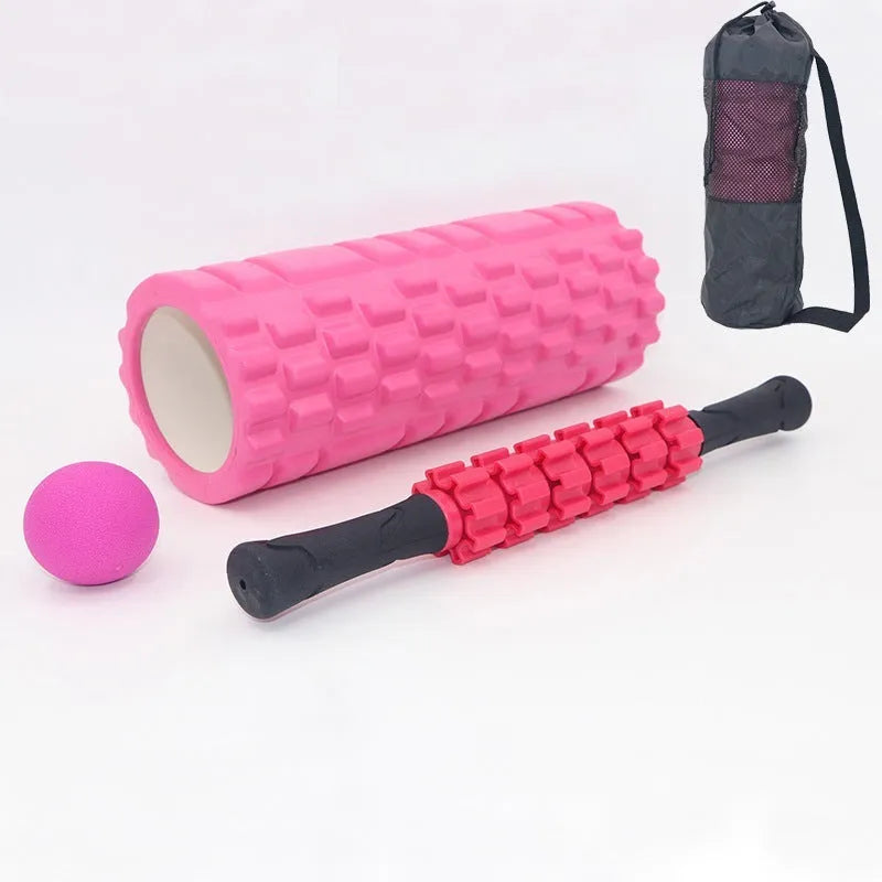 Black six-piece foam roller massage bar set with 33cm shaft for fitness and health massage